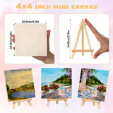Landical 36 Pcs 4 x 4 Inch Wood Panel Boards with 36 Pcs Wood Display Easel, Unfinished Square Wood Panels for Crafts Wood Art Boards for Displaying Landical