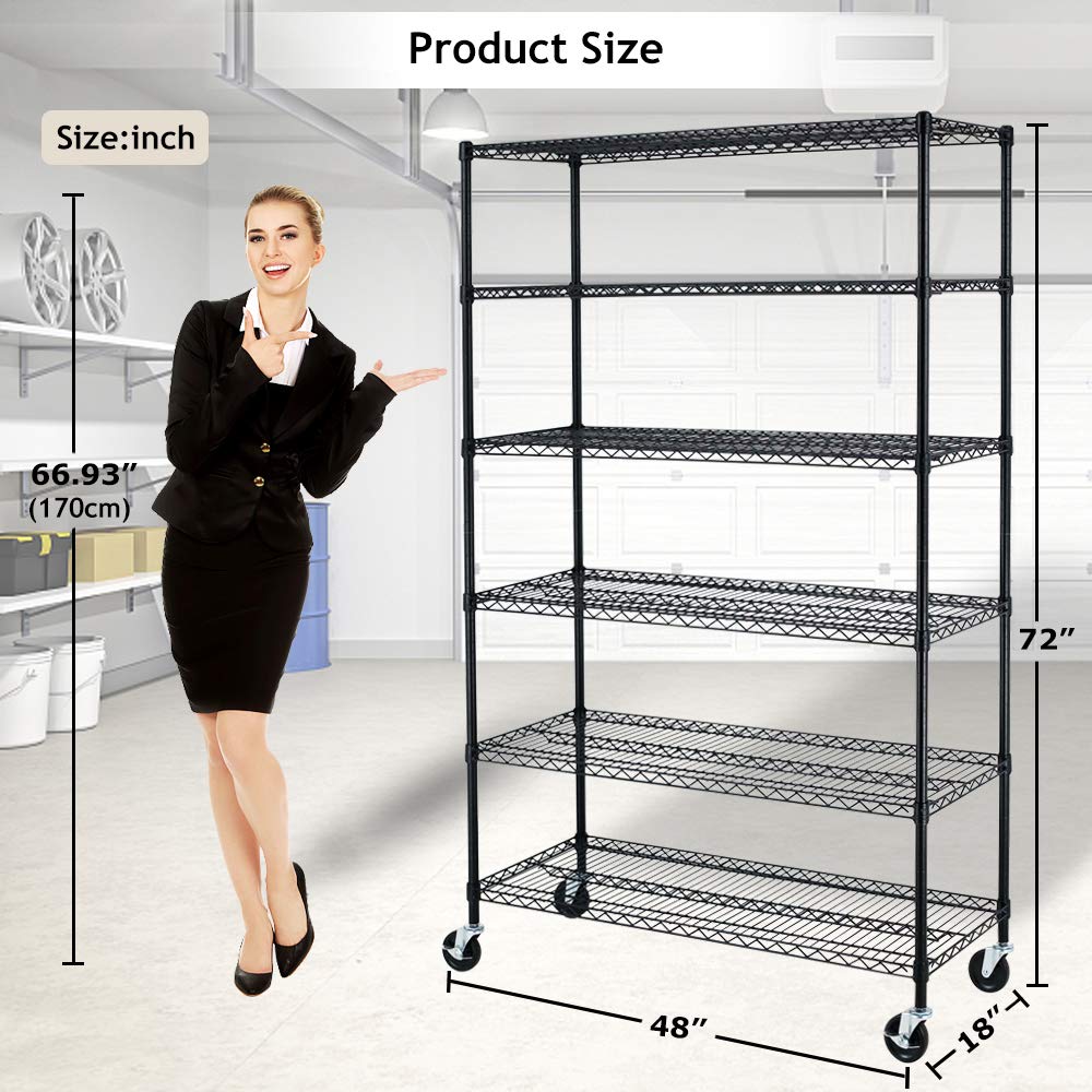 6 Tier Adjustable Wire Shelving Unit w/Casters, NSF Commercial Metal Storage Garage Shelves, 4800 LBS Capacity, Heavy Duty Standing Rack for Payhere