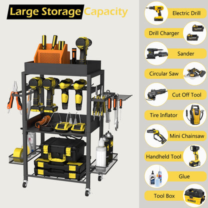 MOOACE Power Tool Organizer Storage Cart with Charging Station, Garage Tool Box, Practical Rolling Tool Cabinet with Wheels for Mechanic, Heavy Duty