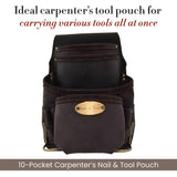 Style n Craft 10-Pocket Carpenter’s Nail & Tool Pouch, Heavy-Duty Leather Tool Pouch, Perfect and Durable Oiled Full-Grain Leather Pouch, Dark Brown Style N Craft