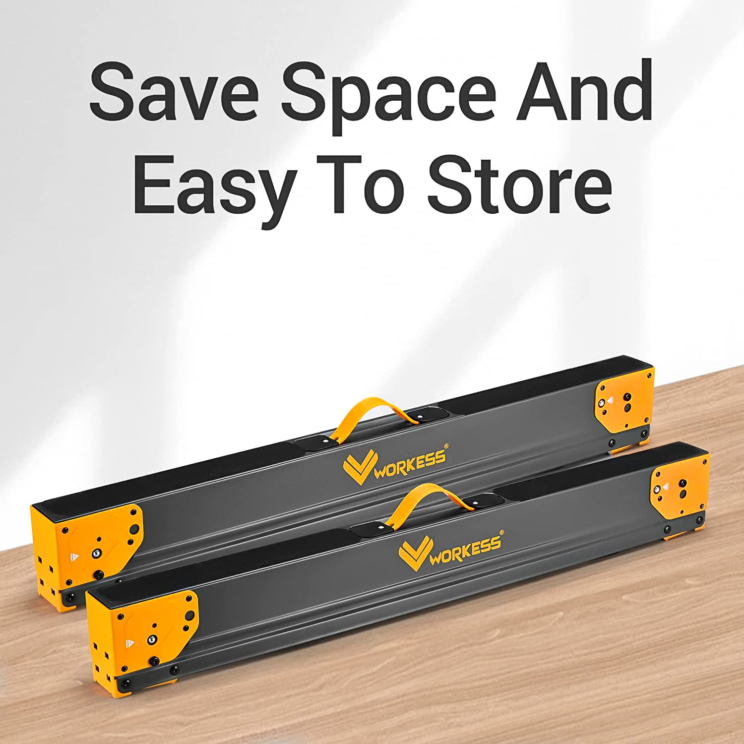 WORKESS Saw Horses 2 Pack Folding, Heavy Duty Sawhorse Table 2600 Lbs Load Capacity with 2x4 Support Legs, Portable Folding and Fast Open Legs and WORKESS