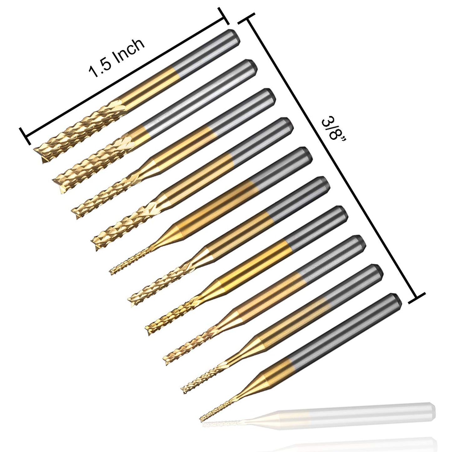 End Mill Sets, 10 Pieces Titanium Coat Carbide CNC Router Burrs End Milling Engraving Bits Drilling Hole Tool for PCB Circuit Board Plastic Fiber