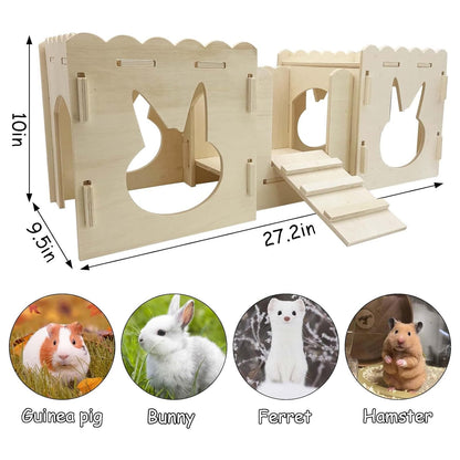 kathson Bunnyt Wooden Castle Guinea Pig Hideout Bunny Play House Detachable Hideaway Hut Small Animals Habitat for Dwarf Rabbit Guinea Pig Chinchilla - WoodArtSupply