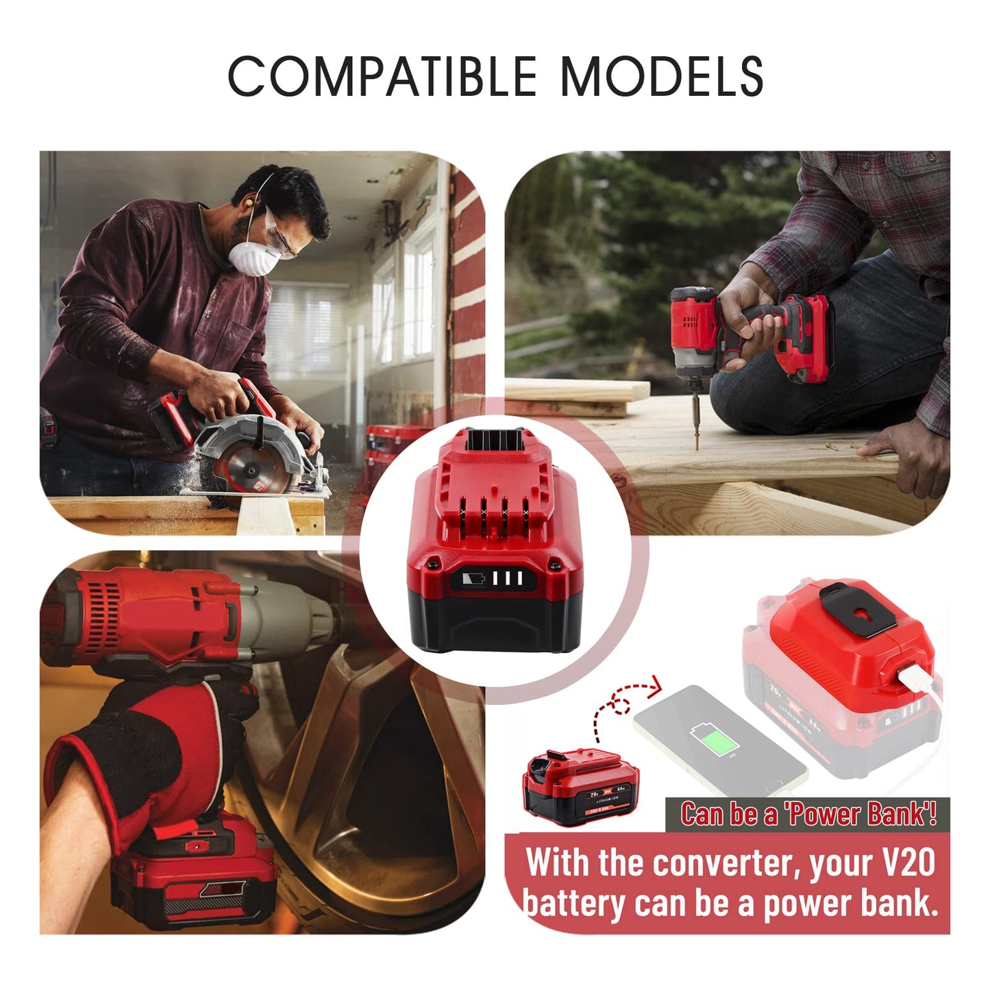 【Upgrade】 2Pack 6.0Ah 20V Replacement Battery for V20 Craftsman 20V Battery MAX CMCB204 CMCB202 CMCB201 CMCD700C1 CMCS500B (All of V20 Cordless Tool - WoodArtSupply