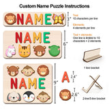 PUREFLY Personalized Name Puzzle for Kids Engraved Text Greetings on Back Custom Wooden Name Signs with Pegs for Baby Boy & Girl 1 Year Old Nursery PUREFLY