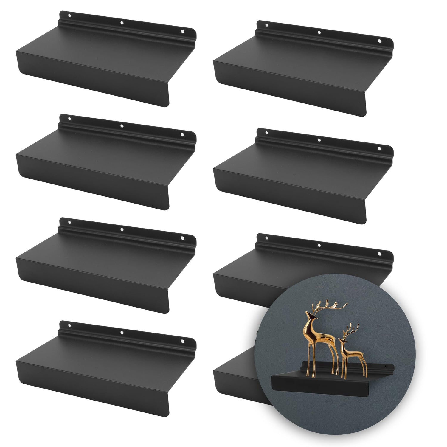 KEJJNYER 8 Pack Metal SlatWall Shelves, 4x10 Inch Slat Wall Shelves Black Flat Slat Board Shelving Slat Wall Panel Shelves for Shoes Retail Display KEJJNYER