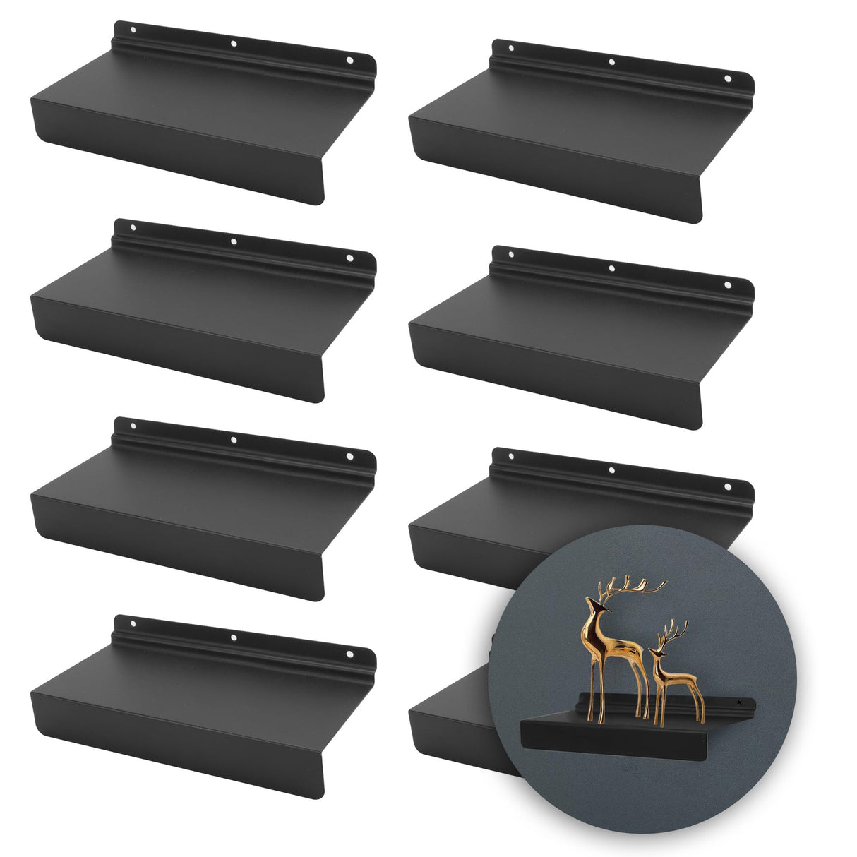 KEJJNYER 8 Pack Metal SlatWall Shelves, 4x10 Inch Slat Wall Shelves Black Flat Slat Board Shelving Slat Wall Panel Shelves for Shoes Retail Display KEJJNYER