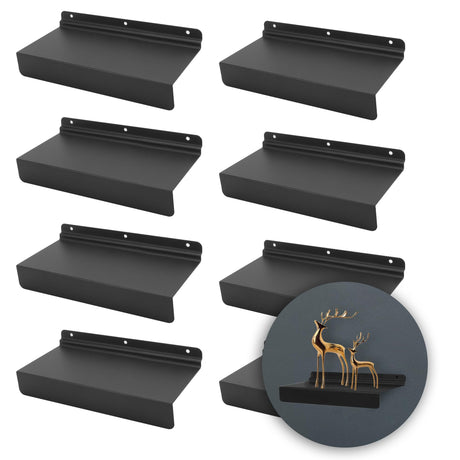 KEJJNYER 8 Pack Metal SlatWall Shelves, 4x10 Inch Slat Wall Shelves Black Flat Slat Board Shelving Slat Wall Panel Shelves for Shoes Retail Display KEJJNYER