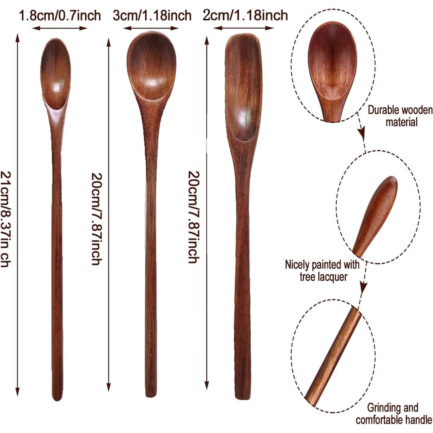 Wooden Spoons Long Handle Wooden Coffee Spoons Tea spoon Wooden Mixing Honey Spoon Handmade Wood Stirring Spoon for Kitchen Cooking Utensils(9PCS) WODFCNY