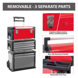 BIG RED Stackable Rolling Tool Box Portable Metal Toolbox Organizer,Separate Rolling Upright Trolley Tool Chest with Wheels and 2 Drawers for BIG RED