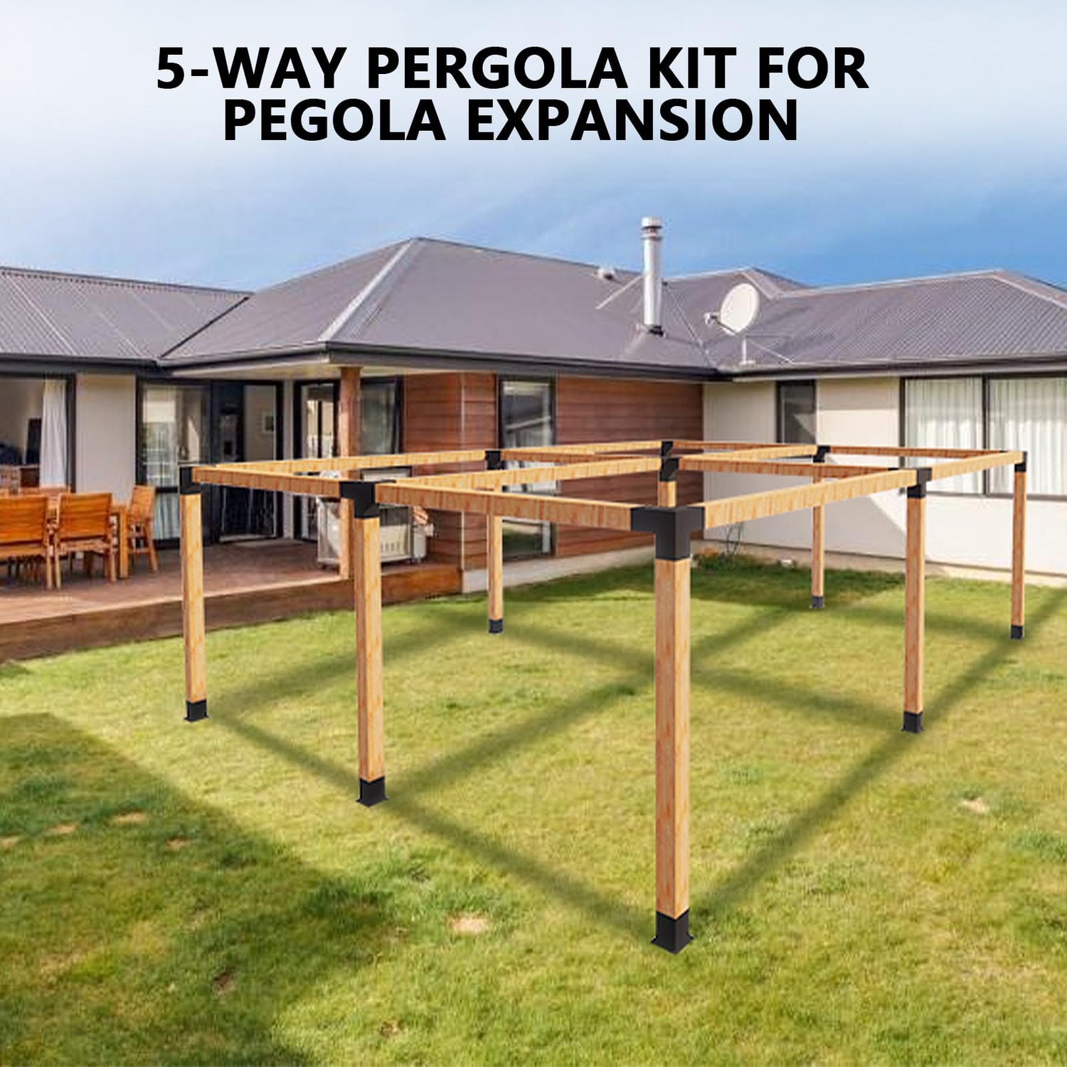 DEVALLEY 5-Way Right Corner Pergola Brackets Kit,Woodwork Brackets with Post Anchors for 4" x 4"(Actual:3.5"x3.5") Wood Beams for Patio DEVALLEY