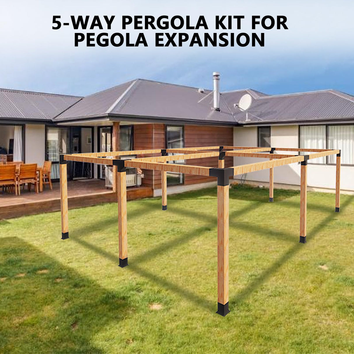 DEVALLEY 5-Way Right Corner Pergola Brackets Kit,Woodwork Brackets with Post Anchors for 4" x 4"(Actual:3.5"x3.5") Wood Beams for Patio DEVALLEY