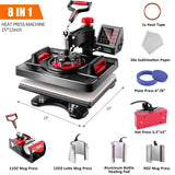 Pro Heat Press, 8 in 1 Heat Press Machine for T Shirts, 15 x 12 Inch Shirt Press Machine, 360-Degree Swing Away Heat Transfer Sublimation Shirt AKEYDIY