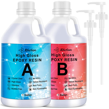 JDiction Epoxy Resin, High Gloss 2 Gallon Epoxy Resin Crystal Clear Self-Leveling Casing Resin and Hardener Kit for Jewelry Making, Table Top, Wood - WoodArtSupply