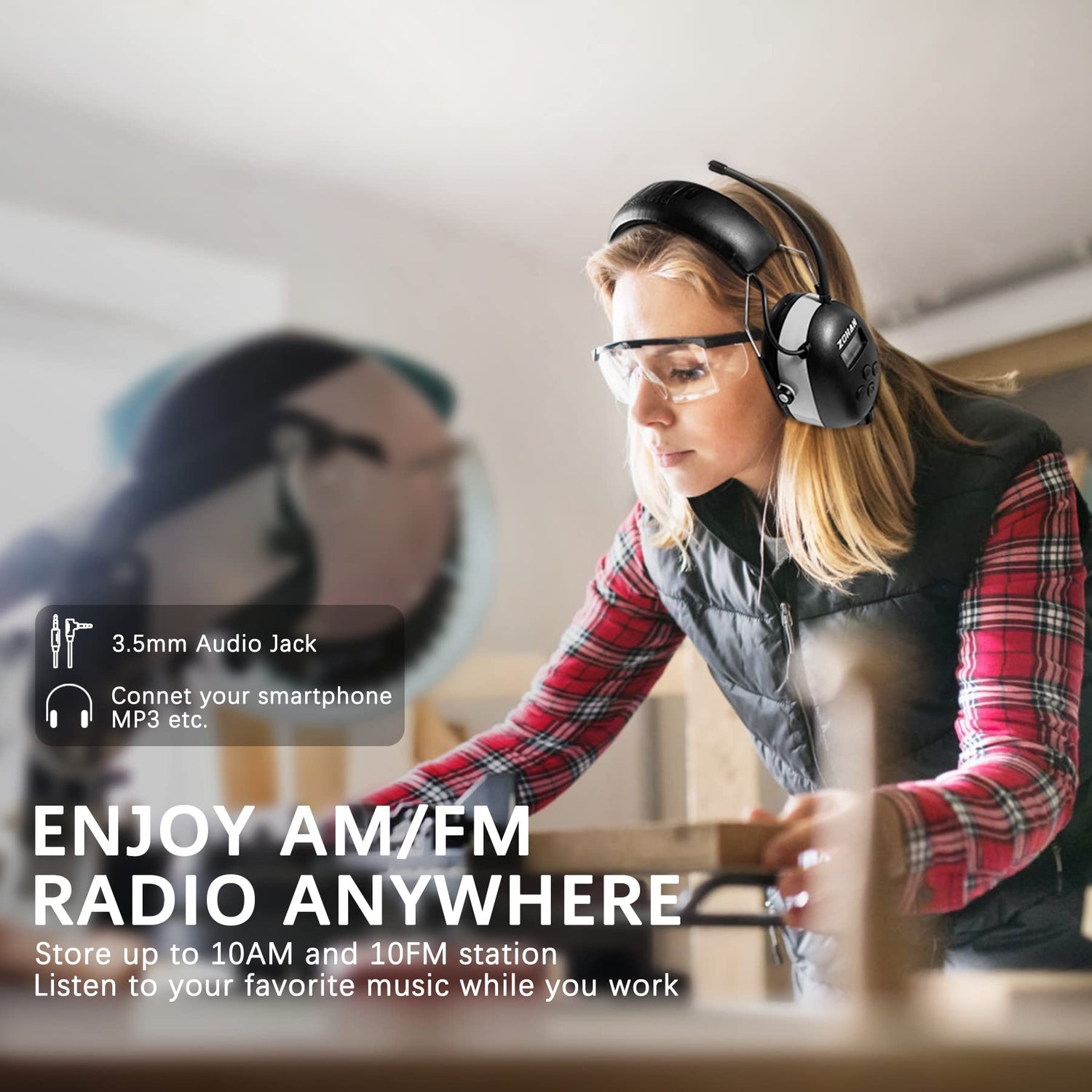 ZOHAN EM042 AM/FM Radio Headphone with Digital Display,Ear Protection Noise Reduction Safety Ear Muffs,Ultra Comfortable Hearing Protector for Lawn ZOHAN