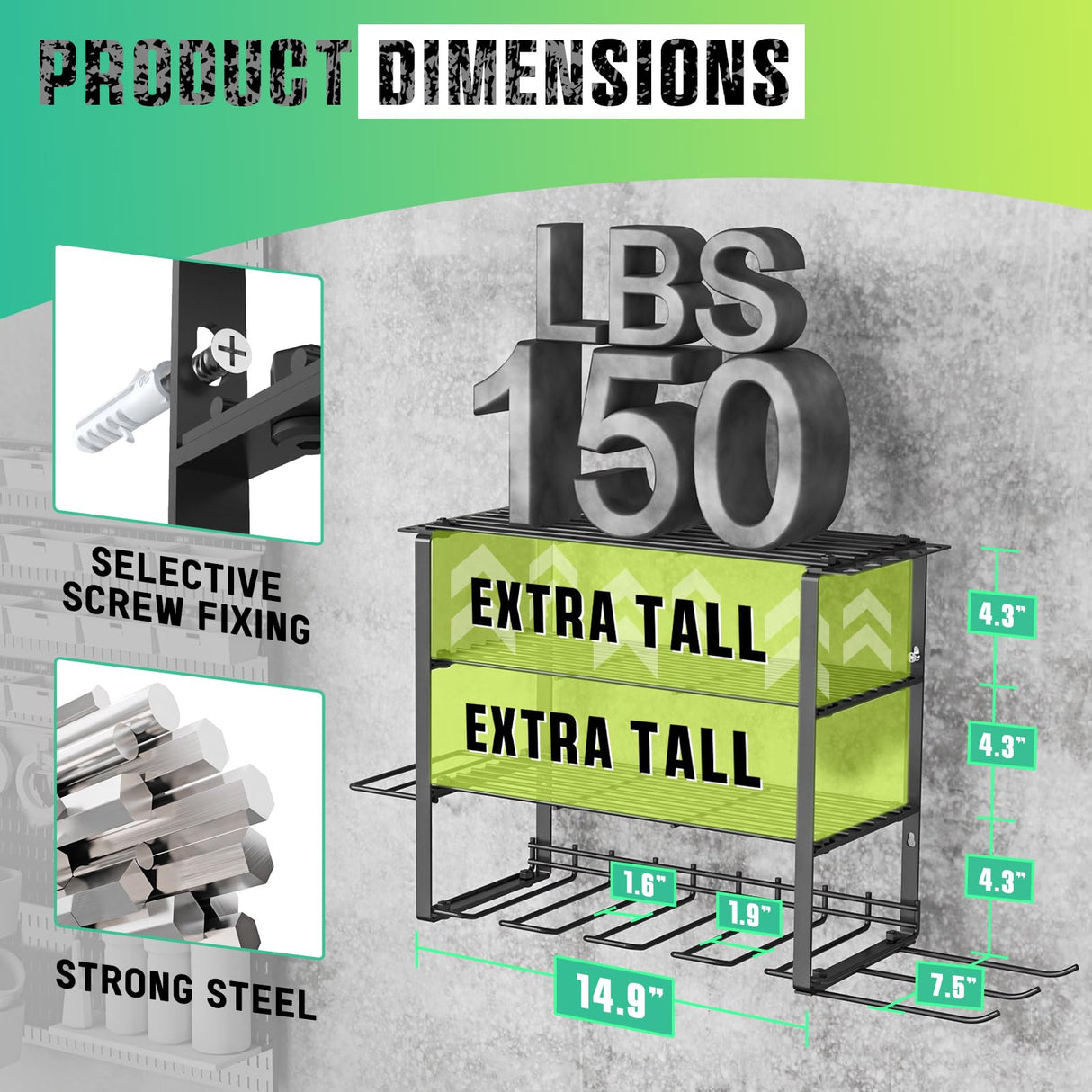 SUNALLY Power Tool Organizer, 4 Drill Holder Wall Mount, Garage Tool Organizer and Storage with Screwdriver Holder, Garage Organization, 4 Layer SUNALLY