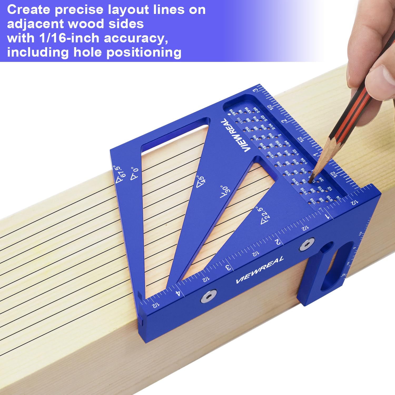 3D Multi Angle Measuring Ruler Aluminum Alloy Woodworking Square,Versatile Square Tool with Preset Angles from 22.5° to 90° Ideal Layout Tool for ViewReal