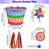 Bicycle Basket for Girls, Adjustable Front Handlebar Bike Basket with Bike Streamers Set Bell/Bicycle Windmill/Bicycle Wheel Beads DIY Bike Boltigen
