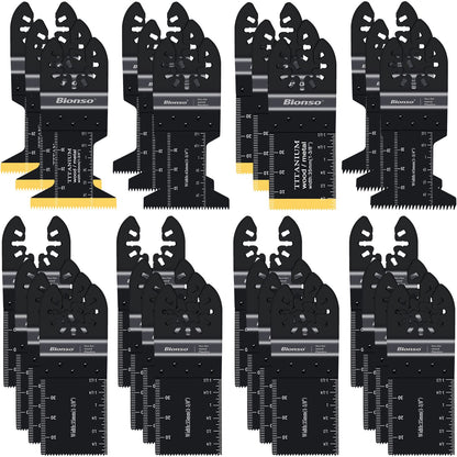 Bionso 28PCS Oscillating Saw Blades, Professional Universal Titanium Multitool Blades for Wood Plastics Metal, Quick Release Multi Tool Blades Kits - WoodArtSupply