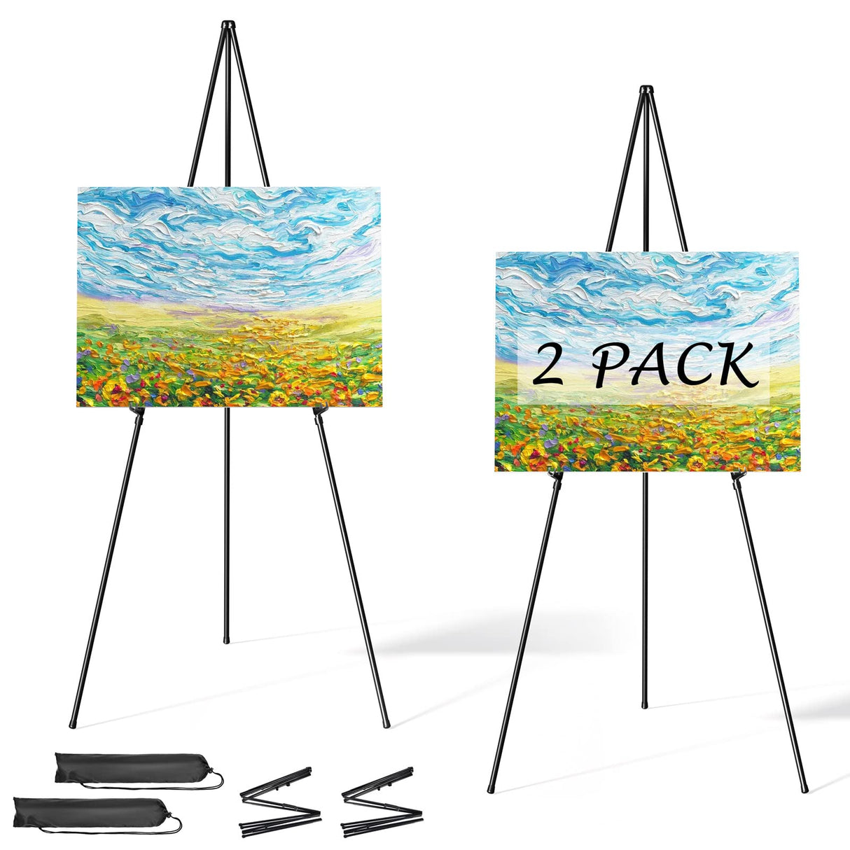 Easel Stand for Display, Aredy 63" Portable Painting Easel, Lightweight Metal Easels for Painting Canvas, Wedding Sign (2 Pack) Aredy
