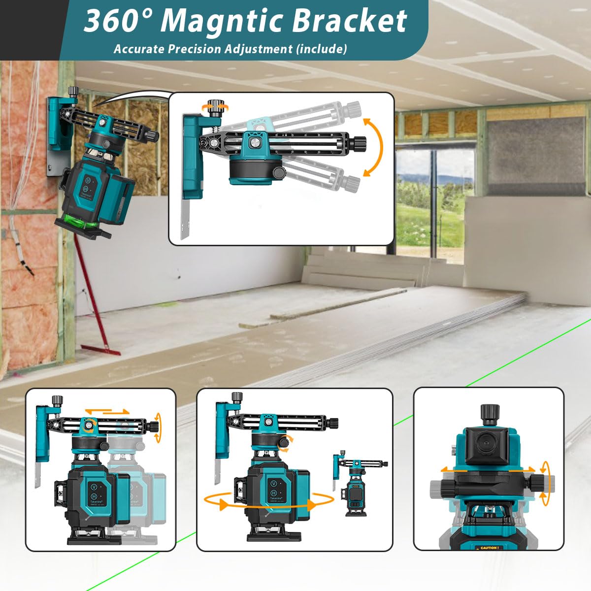 Takamine 16 Lines Green Laser Level Pro, 4x360° 4D Green Cross Line Professional Laser for Construction, Two 360° Vertical and Two 360° Horizontal - WoodArtSupply