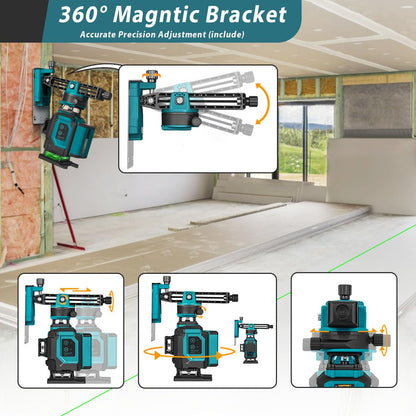 Takamine 16 Lines Green Laser Level Pro, 4x360° 4D Green Cross Line Professional Laser for Construction, Two 360° Vertical and Two 360° Horizontal - WoodArtSupply