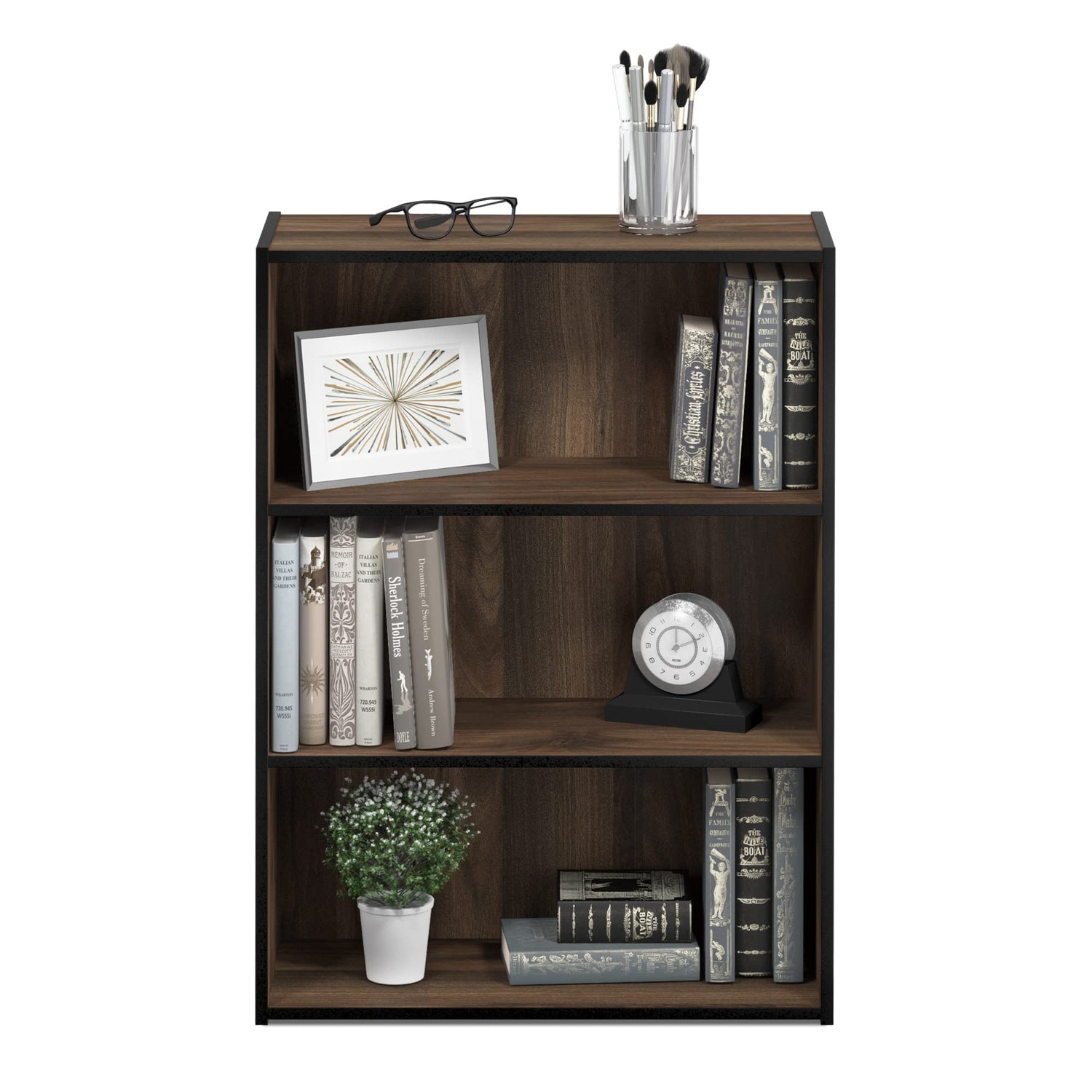 Furinno Pasir 3-Tier Open Shelf Bookcase, Columbia Walnut Furinno