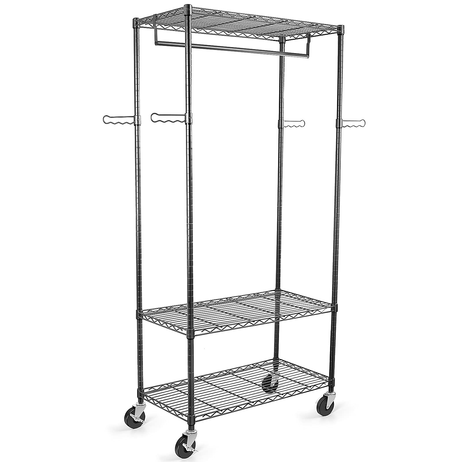 WDT Rolling Garment Rack with Wheels, Large Heavy Duty Clothing Rack with 3 Tier Shelves, Adjustable Metal Garment Closet Organizer Rack for Hanging - WoodArtSupply