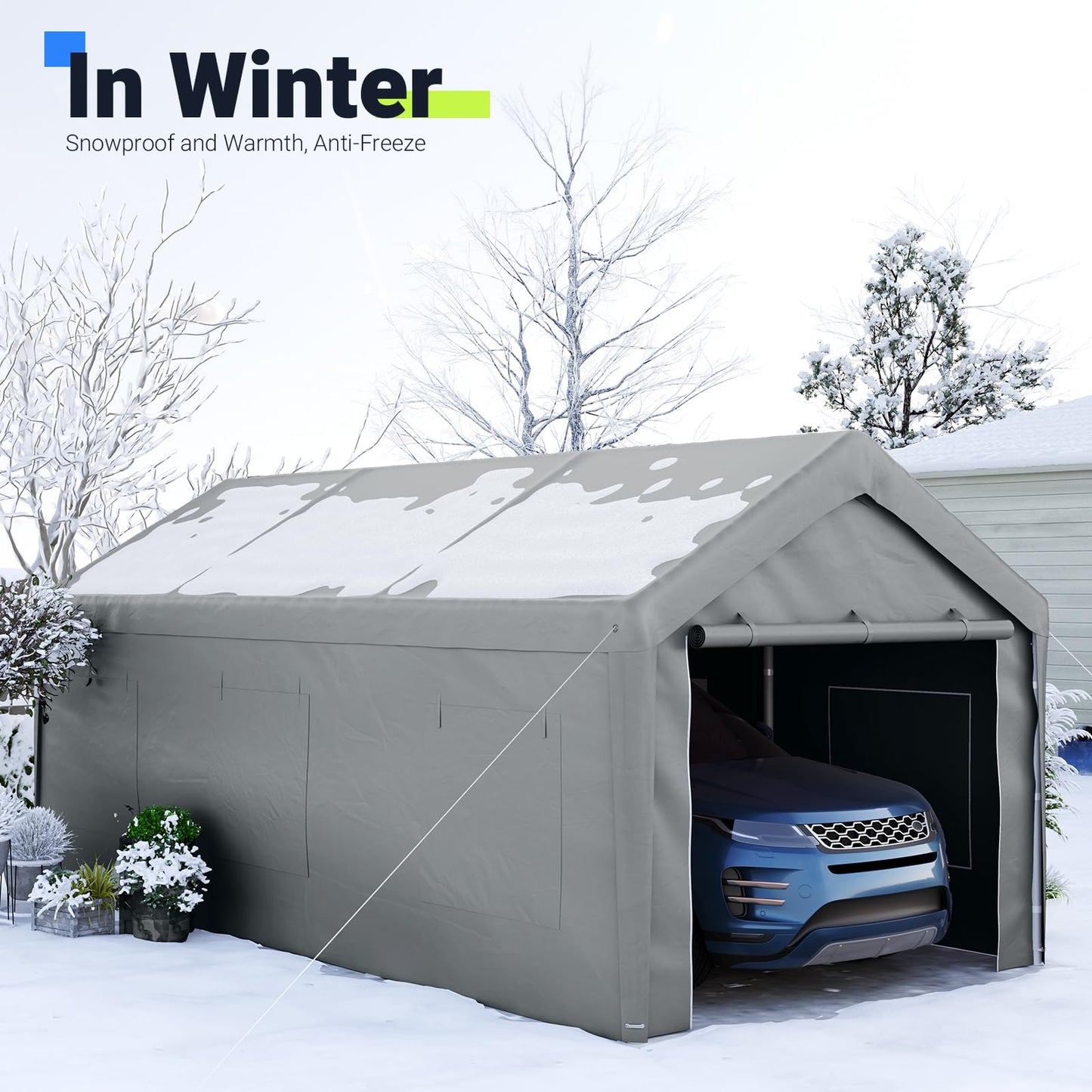 Quictent 12'x20' Carport with Roll-up Ventilated Windows, Anti-Snow Car Port Heavy Duty Car Canopy RV Carport Canopy Portable Garage Shelter Boat - WoodArtSupply