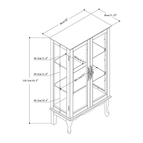 Brabrety Exquisite Wooden Curio Display Cabinet with Lighted and Tempered Glass Doors,Adjustable Shelves and Mirrored Back Panel,for Living Room Brabrety