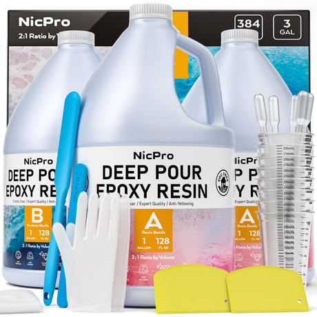 Nicpro 3 Gallon Deep Pour Epoxy Resin Kit, 2 to 4 Inch Depth Crystal Clear & High Gloss, Bubble Free Epoxy Resin for Craft River Table,Wood Filler, Nicpro