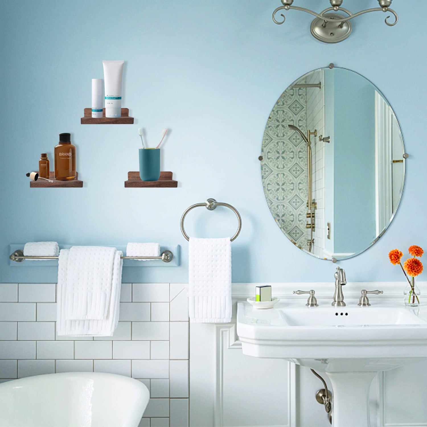 NIUBEST Small Floating Shelf,5x5 Inch Dark Walnut,Set of 3 Small Wall Shelves for Bedroom Living Room Bathroom Kitchen Decor NIUBEST