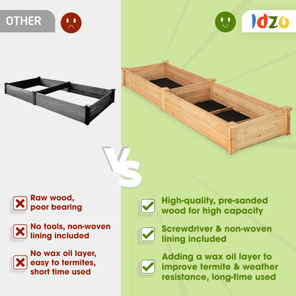 Idzo Raised Garden Bed, Durable Garden Box with Wax Oil Coated, 96 Inches Wood Planter with Non-Woven Lining Prevents Soil Moist, One Divider Box - WoodArtSupply