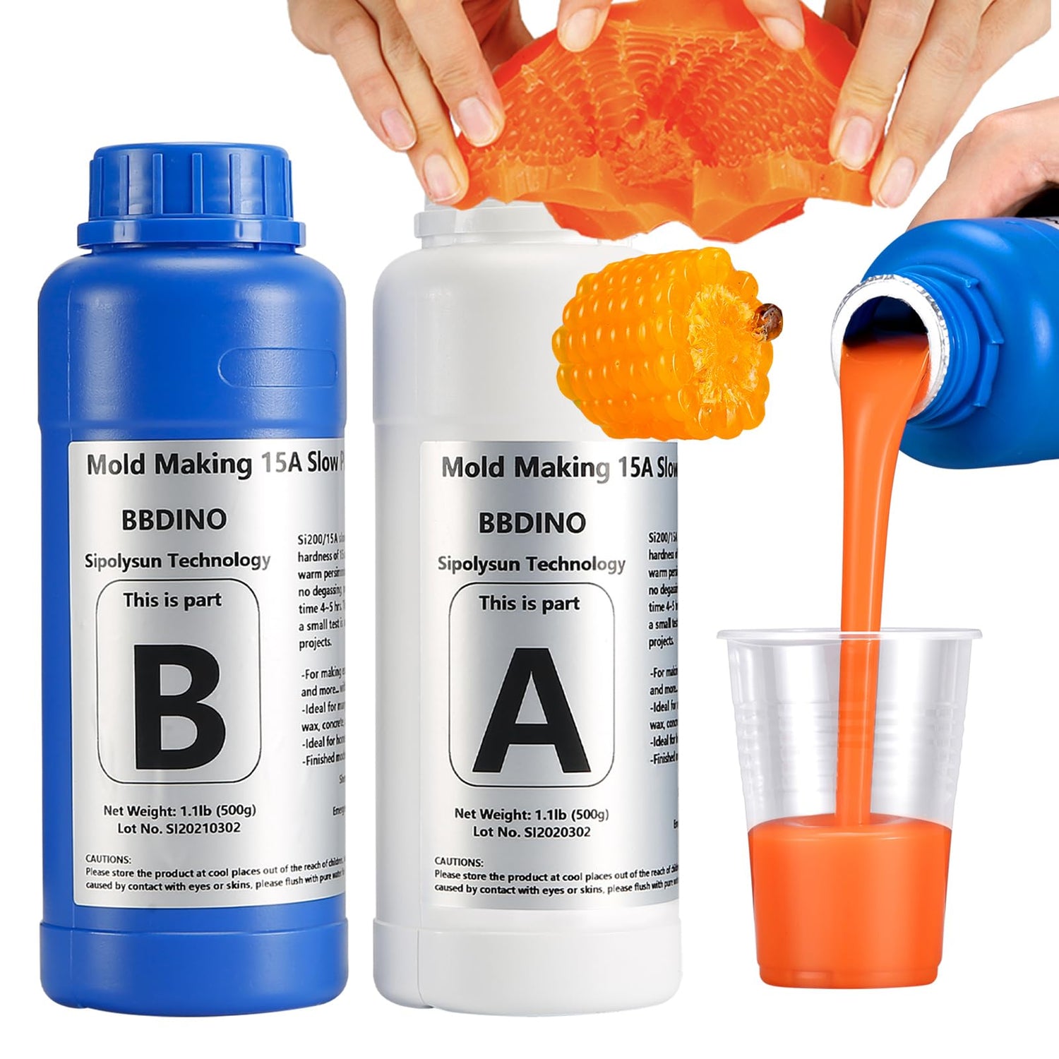 BBDINO Silicone Mold Making Kit, Fast Cure Soft Mold Making Silicone Rubber 2.2 lb(35 Oz), Liquid Silicone for Mold Making, for BBDINO