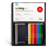 KINGART 142 Graphite and Color Pencil 30 Pc. Sketching & Drawing Art Set with Sketch Pad, For All Skill Levels including Beginner/Student KINGART