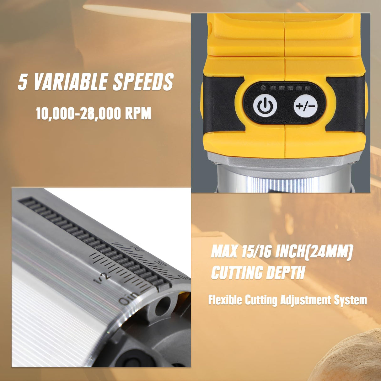 Cordless Router Tool, Mellif 600W Brushless Trim Router for DeWalt 20V MAX Battery(NOT Included) 28,000RPM 5 Variable Speeds, Fixed Base, 12PCS 1/4" WITLIGHT