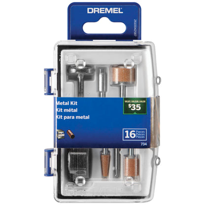 Dremel 734-01 Metal Cutting Rotary Tool Accessories Kit - 16 Piece Set - Includes Engraving Bit, Grinding Stones, and Carbon Steel Brush, Blue