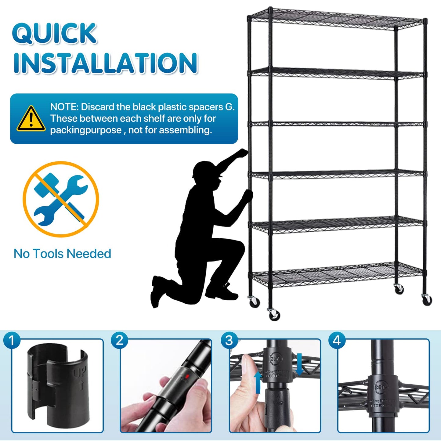 Storage Shelves Metal Shelf Wire Shelving Unit with Wheels 6 Tier NSF Certification Adjustable Garage Shelving Utility Steel Heavy Duty Commercial