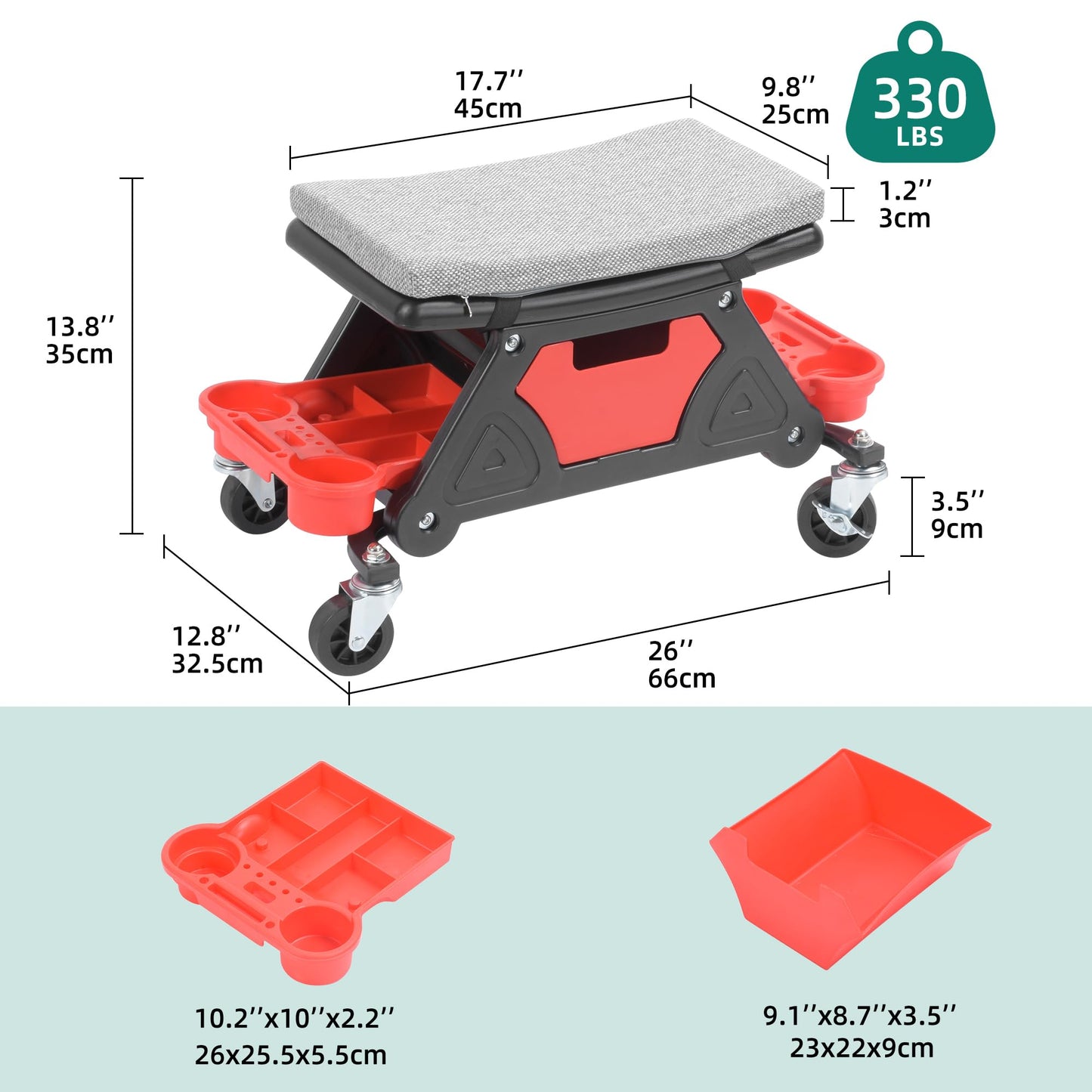 YITAHOME Mechanic Stool 330 LBS with Wheels, Heavy Duty Rolling Mechanics Seat, Rolling Tool Seat for Automotive Auto Repair - WoodArtSupply