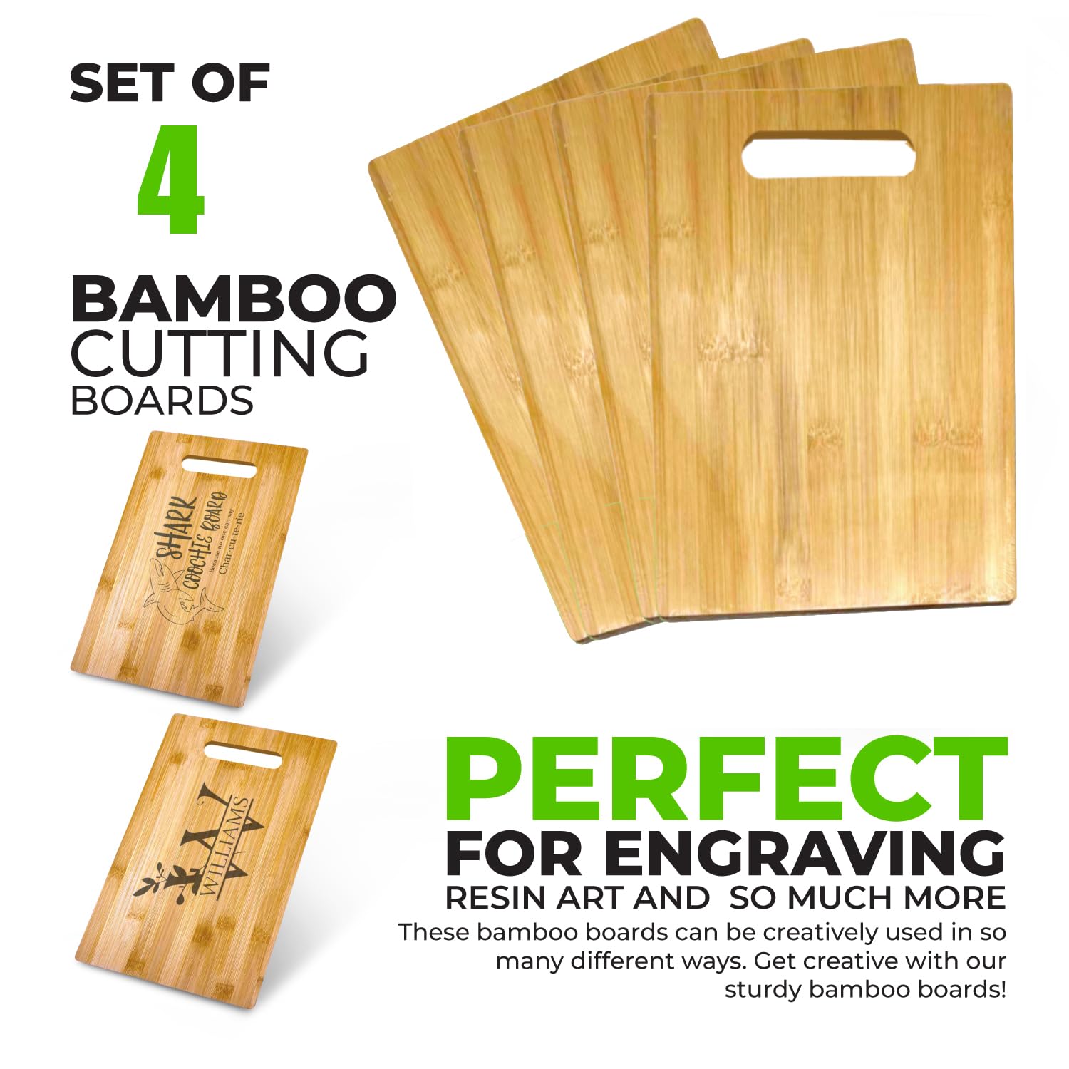 Bulk Plain Bamboo Cutting Board (Set of 4) | For Customized, Personalized Engraving Purpose | Wholesale Premium Blank Bamboo Boards (Rectangular 12" Ven-Trap