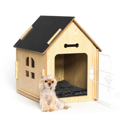 Dog House Indoor for Small Dogs or Cats, Cozy Wooden Design, Small Indoor Bed House, with Air Vents and Elevated Floor Warm Dog Cave (Color-1) ALBAD