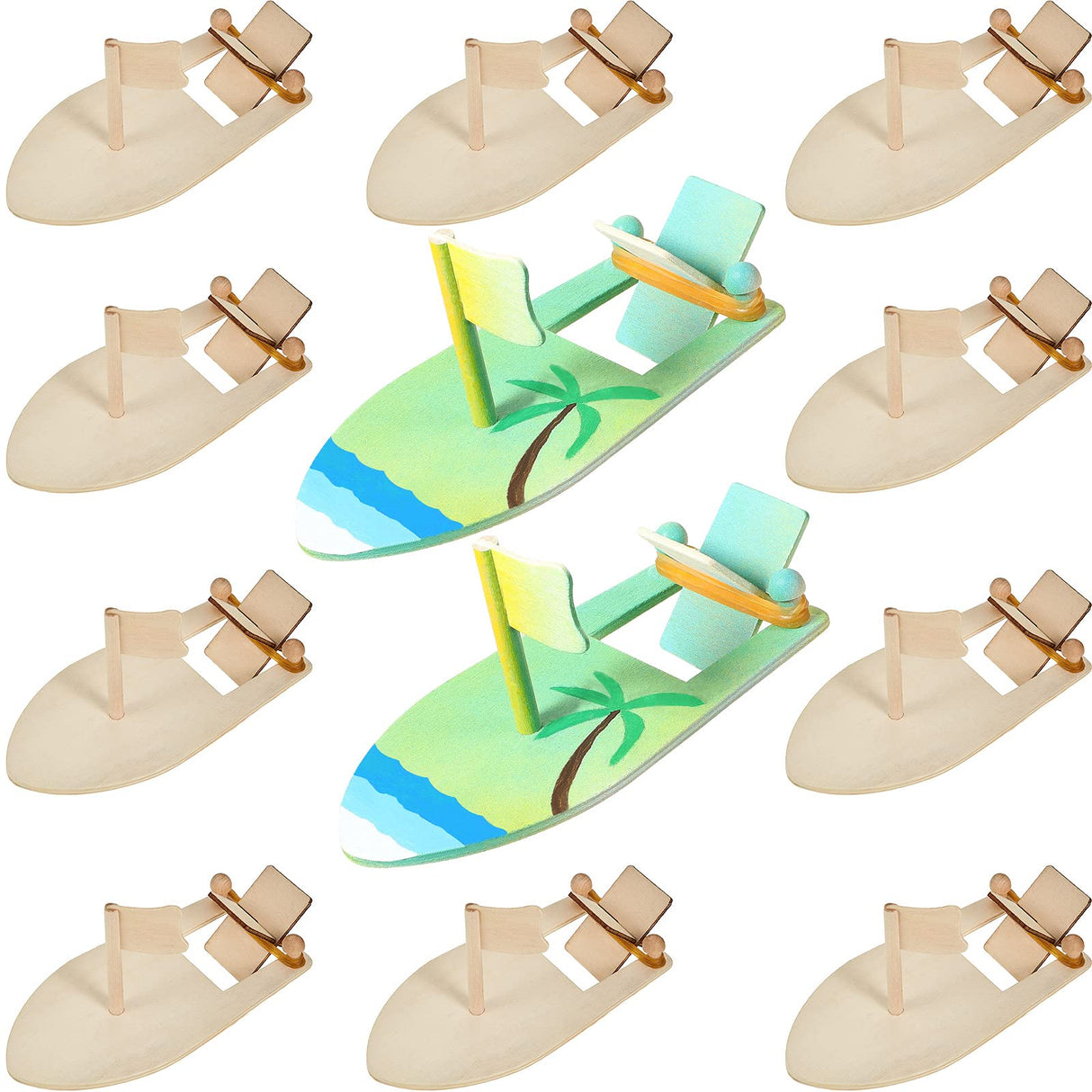 DIY Wooden Boat Kits Wooden Sailboat Blank Craft Rubber Band Paddle Boat Paint and Decorate Summer Wooden Boat Model for Kids Handmade DIY School BBTO