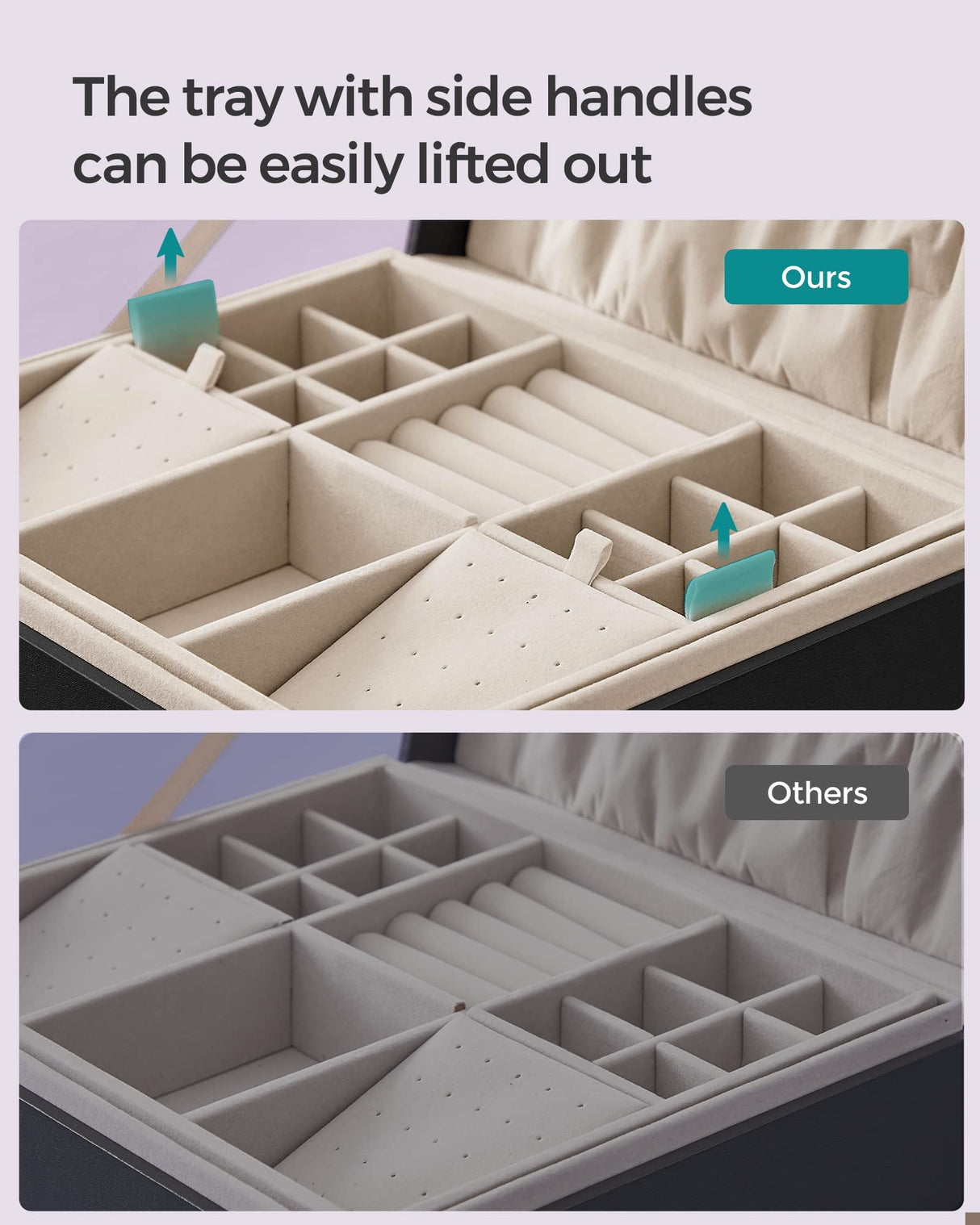 SONGMICS 2-Layer Jewelry Box, Jewelry Organizer with Handle, Removable Jewelry Tray, Jewelry Storage, Floating Effect, 8.1 x 9.4 x 4.3 Inches, Gift SONGMICS