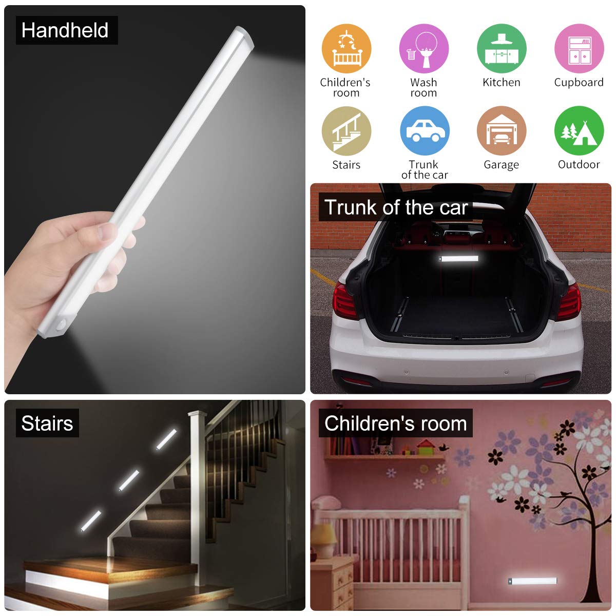 54-LED Motion Sensor Light,Under Counter Closet Lighting, Wireless USB Rechargeable Kitchen Night Lights,Battery Powered ,Uniform Light for - WoodArtSupply