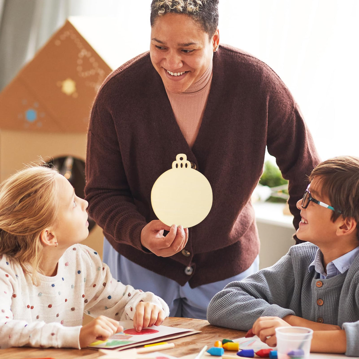 Soaoo 24 Pcs Extra Large 7" Christmas Round Wooden Discs Wooden Christmas Ornaments Hanging Wood Circles DIY Blank Unfinished Wood Slices with Holes Soaoo