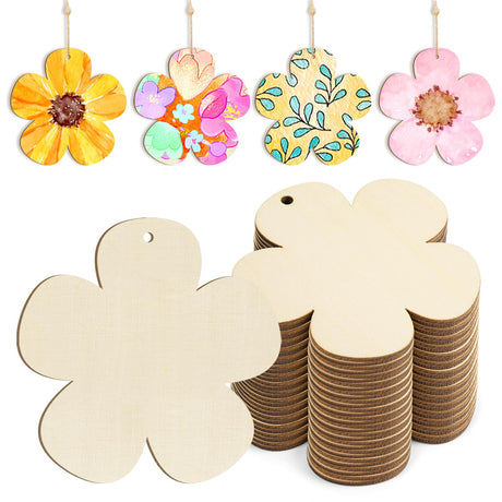 Wooden Flower Ornaments to Paint Spring Decoration Cutouts Unfinished 24PCS 3.5 x 3 inches, DIY Blank Unfinished Pumpkin Wood Discs Ornament for Home Sophena