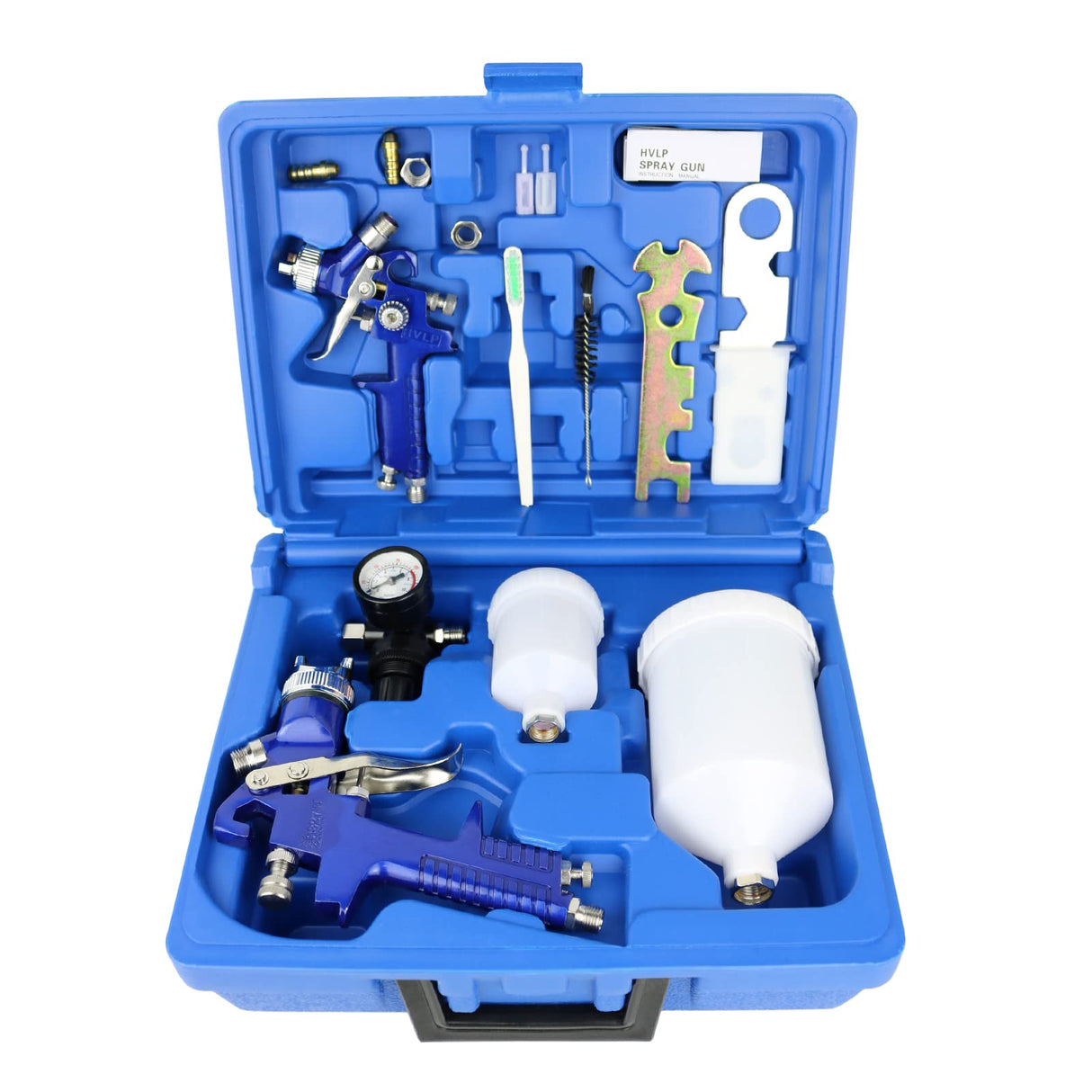HVLP Air Gravity Spray Gun Set,2-Sprayer Paint Gun,0.8mm 150ml & 1.4mm 600ml Auto Gravity Feed Painting with Locking Air Pressure Regulator Gauge Air Hotorda