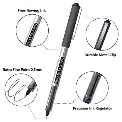 Shuttle Art RollerBall Pens, 25 Pack Black Fine Point Roller Ball Pens, 0.5mm Liquid Ink Pens for Writing Journaling Taking Notes School Office - WoodArtSupply