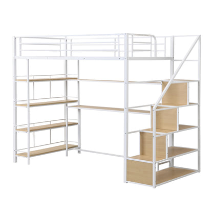 Bellemave Twin Loft Bed with Desk, Stairs, and Storage – Perfect Space-Saving Solution for Kids and Teens - WoodArtSupply