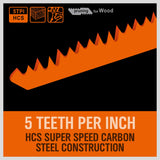 HORUSDY 9-Inch Wood Pruning Reciprocating Saw Blades, 5 Pack, 5TPI Saw Blades HORUSDY
